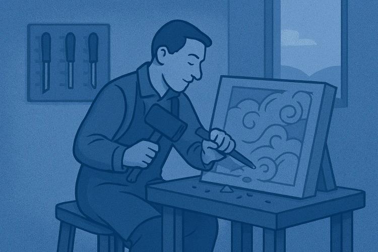un maestro artesano tallando su madera