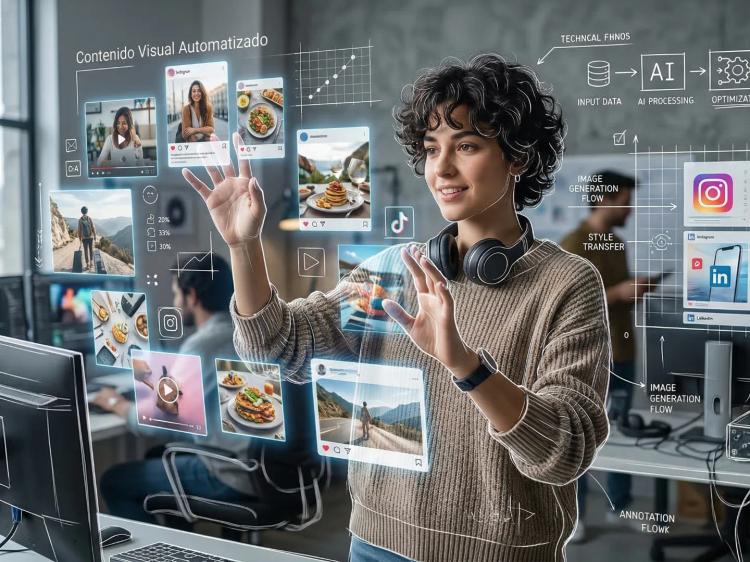 persona navegando con imagenes en el aire