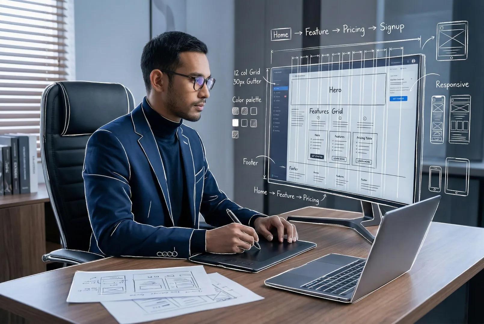 persona creando un boceto web
